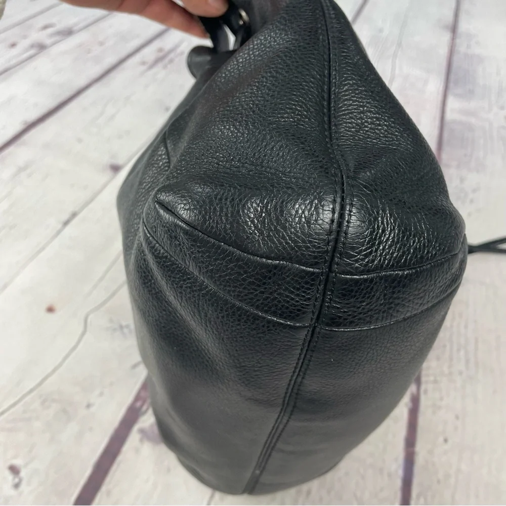 Coach Avery Pebbled Leather Hobo Bag Bucket Drawstring Black Teal Silver - Picture 5 of 16